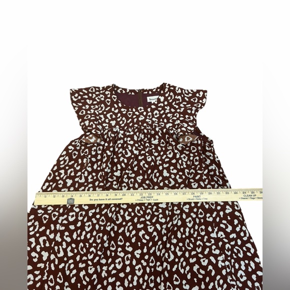 &merci Brown & White Leopard Ruffle Short Sleeve Swing Dress Women’s Sz Small - Picture 11 of 13